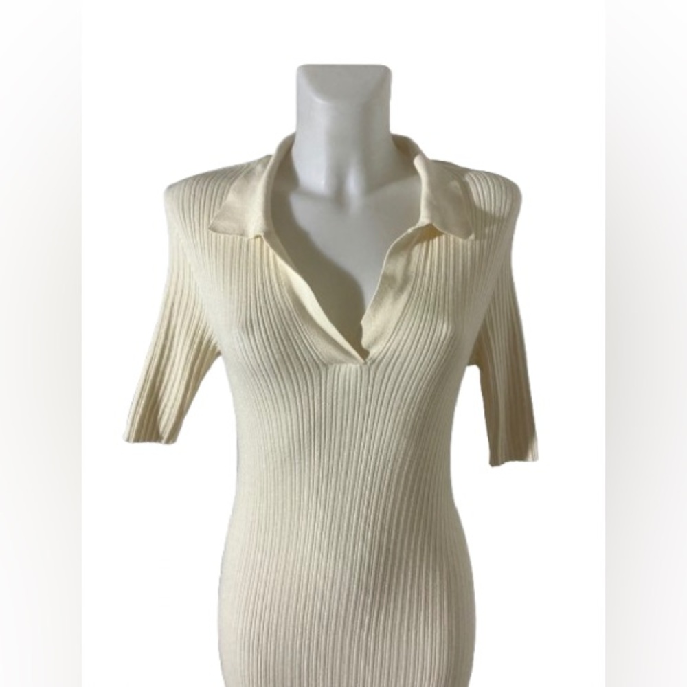 Vero Moda Holly 2/4 Polo Dress Tall Ribbed T-Shirt Midi Cream Dress XL - Picture 11 of 15